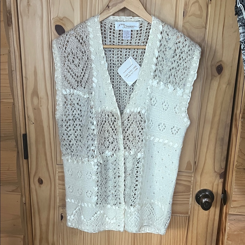 Norm Thompson Vintage Deadstock Patchwork Ivory Wool Blend Knit Sweater Vest